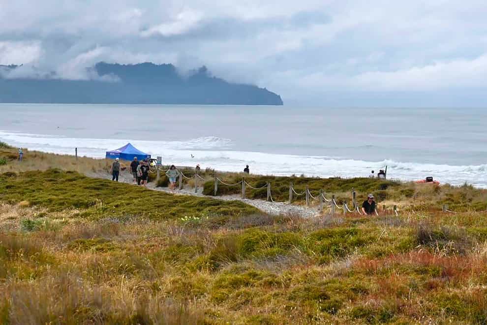 People walk near a beach following a shark attack at Bowentown near Waihi in New Zealand