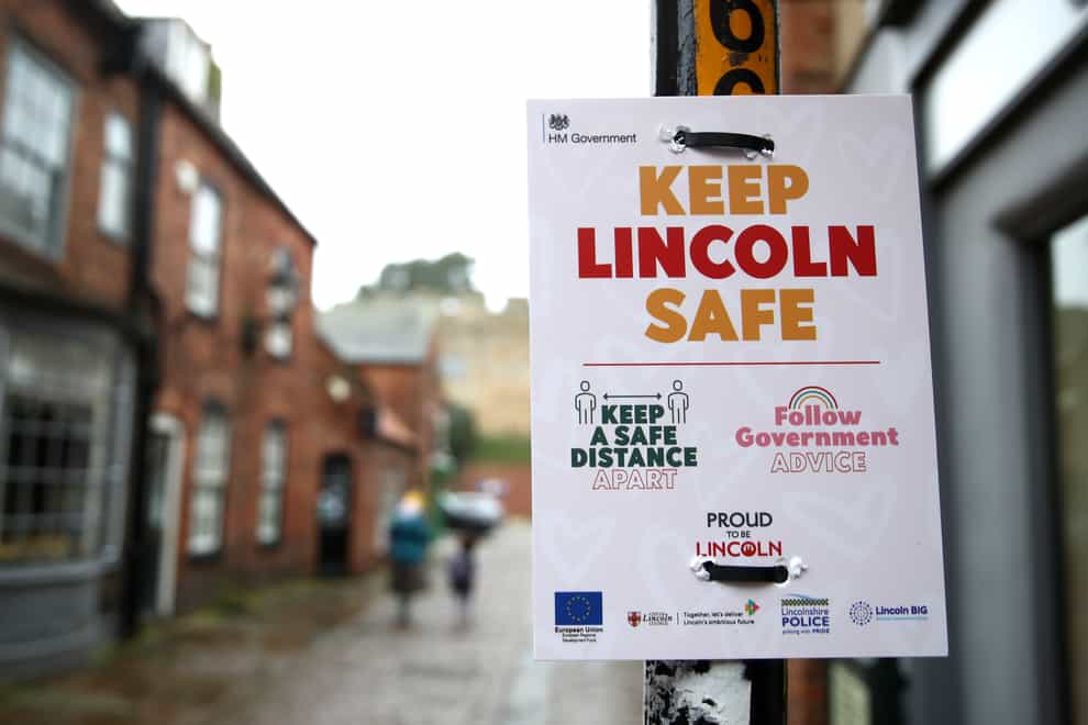 A 'keep Lincoln safe' sign in Lincoln city centre (Tim Goode/PA)