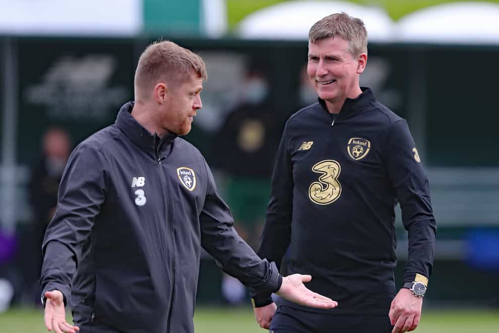 Republic of Ireland coach Damien Duff (left) is stepping down from manager Stephen Kenny's staff