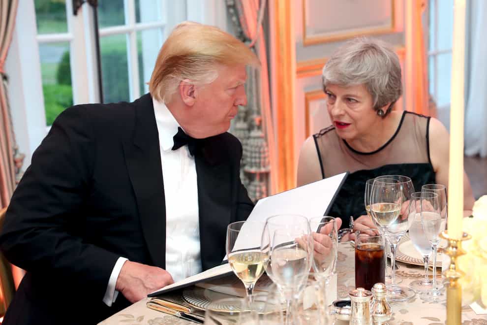 US president Donald Trump and Prime Minister Theresa May speak during his state visit to the UK in June 2019
