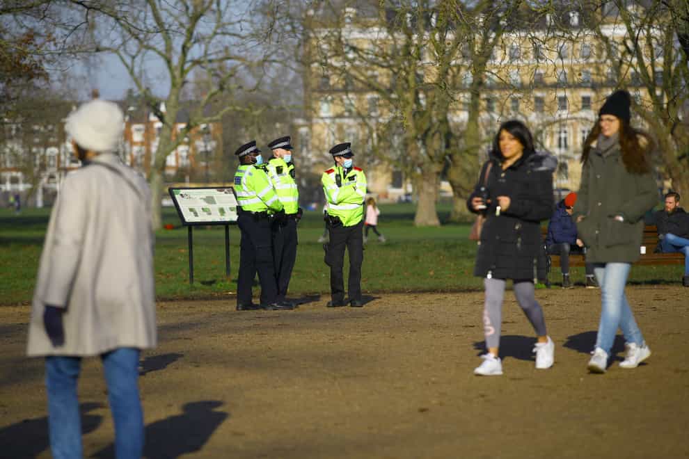 Police presence before a proposed anti-lockdown protest in Clapham Common, London