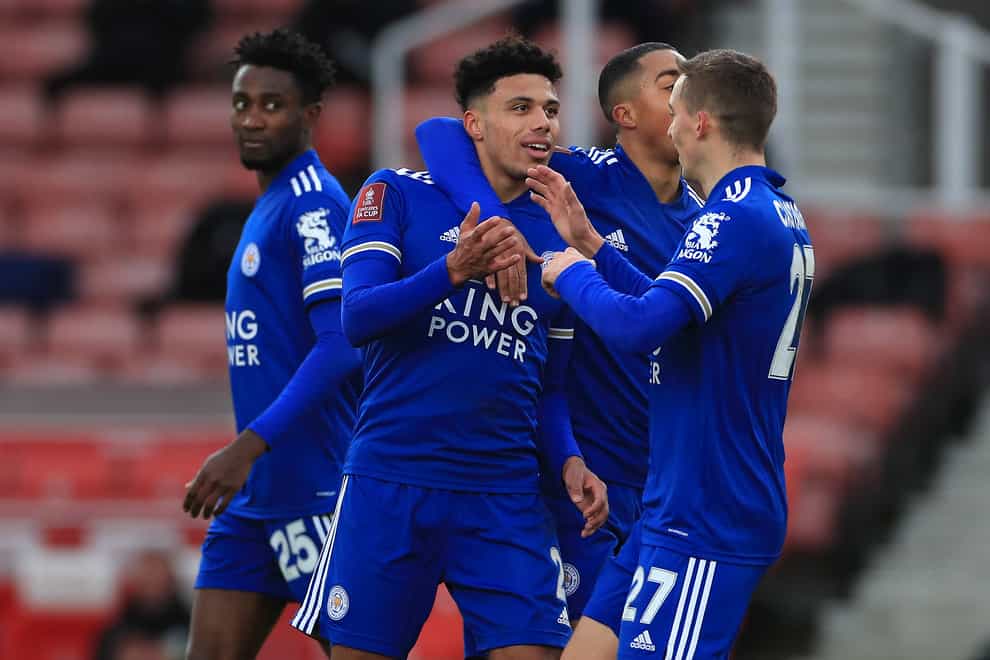 James Justin (centre) put Leicester 1-0 up at Stoke with a superb strike (Mike Egerton/PA).