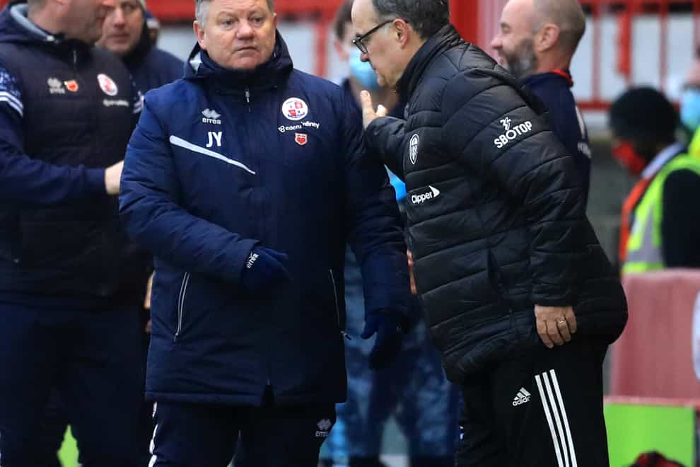 Crawley boss John Yems and his Leeds counterpart Marcelo Bielsa