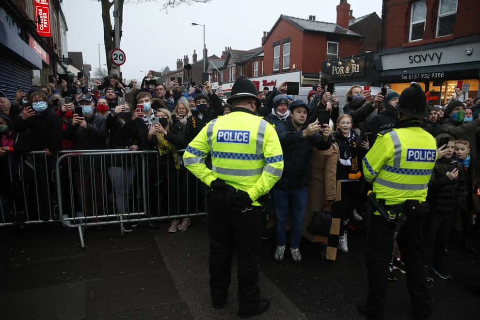 Marine fans gathered outside the stadium before their FA Cup tie against Tottenham (Clive Brunskill/PA)