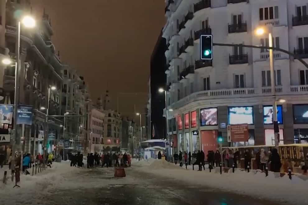 A mass snowball fight in Madrid