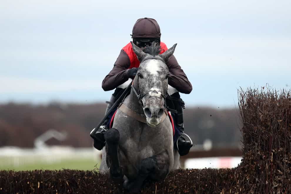 Stratagem and Harry Cobden on their way to victory in the Sky Bet Beginners’ Chase at Doncaster
