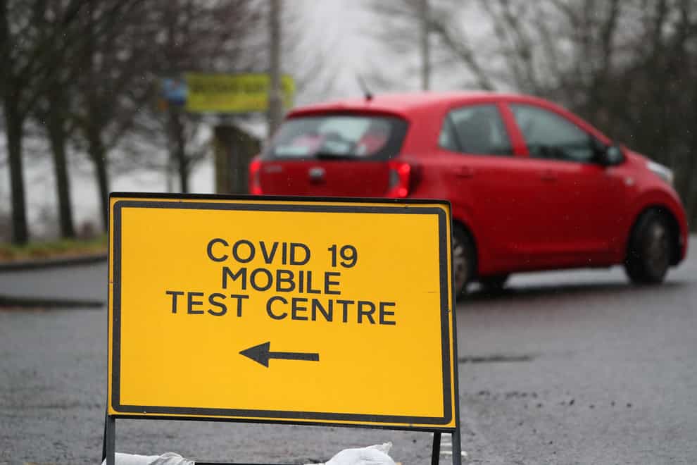 A sign for a Covid-19 mobile test centre
