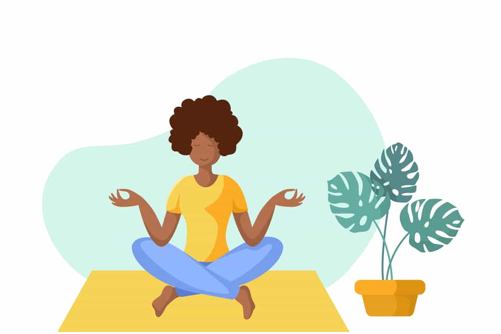 Illustration of a black woman meditating on a yellow rug