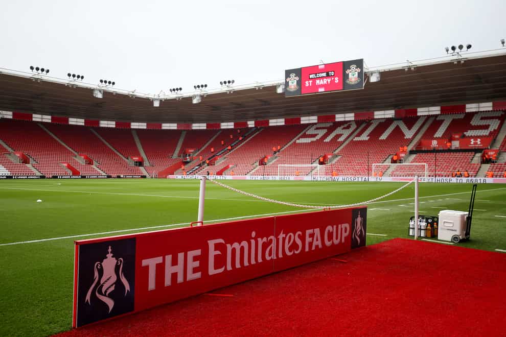 A view of the pitch before an FA Cup match at St Mary’s Stadium, Southampton