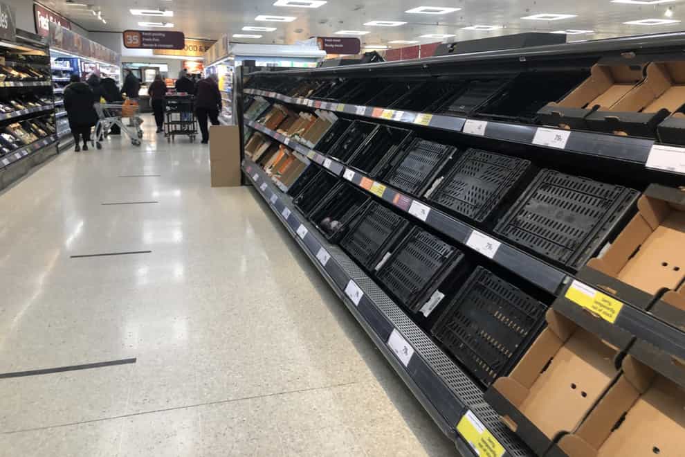 Depleted supermarket shelves
