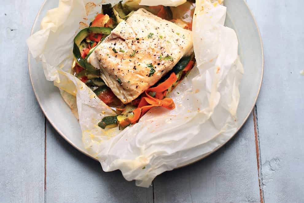 Baked fish and veg parcels