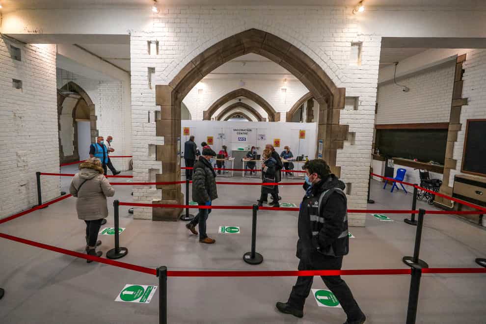 The crypt of Blackburn Cathedral, as 10 further mass vaccination centres opened in England