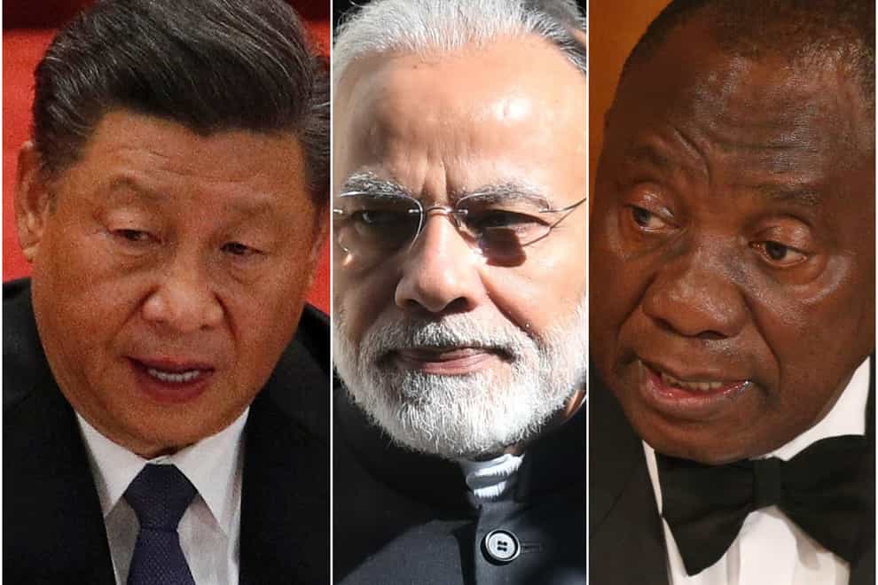 Xi Jinping (Andy Wong/AP), Narednra Modi and Cyril Ramaphosa (Victoria Jones/Jonathan Brady/PA)