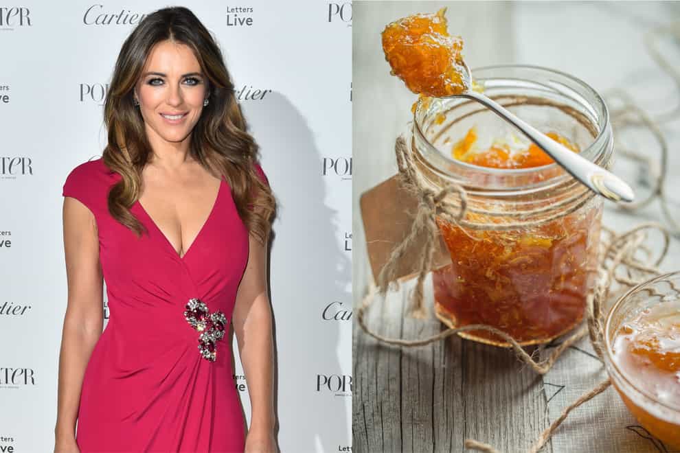 Composite of Liz Hurley and a jar of marmalade