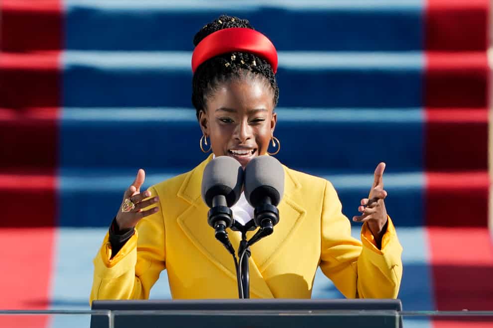 American poet Amanda Gorman reads a poem during the 59th presidential inauguration at the US Capitol in Washington