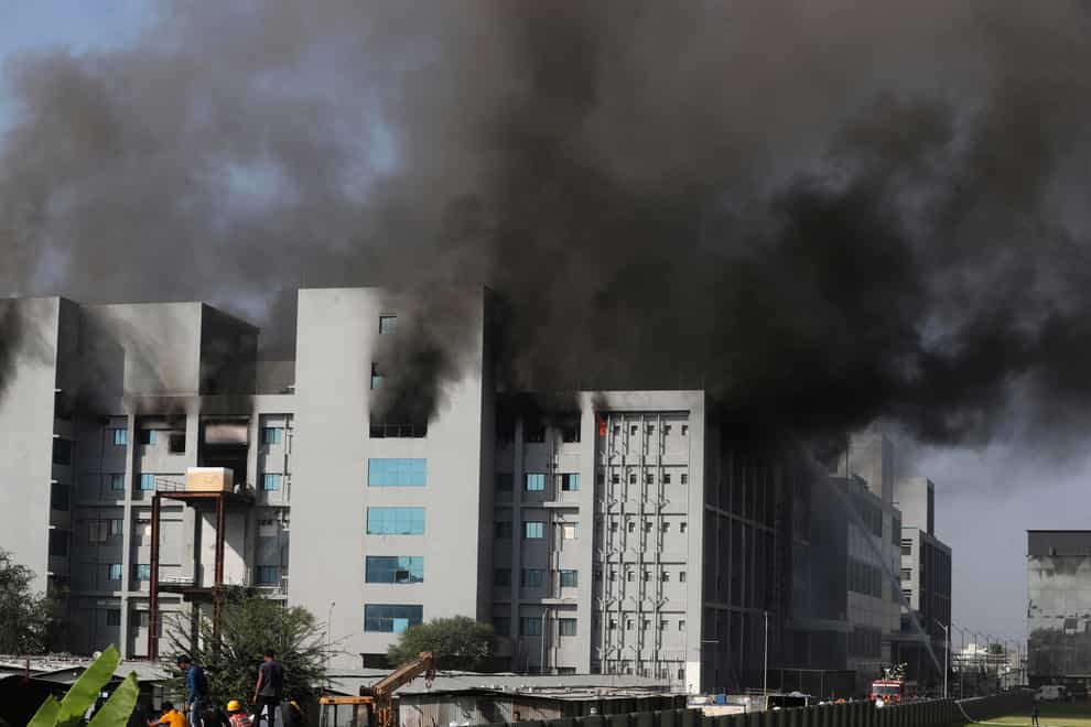 Firemen try to douse a fire at the Serum Institute of India, the world’s largest vaccine maker, in Pune