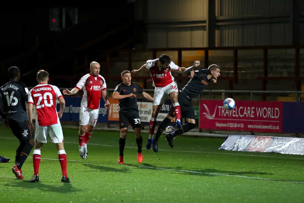 Sam Stubbs, second right, scored his first professional goal against Hull earlier this season