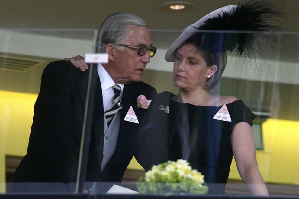 The Countess of Wessex, pictured with her father Christopher Rhys-Jones at Royal Ascot, has revealed he has received his Covid vaccine. PA Archive/PA Images