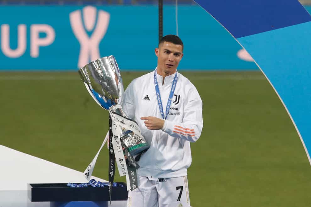 Cristiano Ronaldo celebrates winning the Italian Super Cup