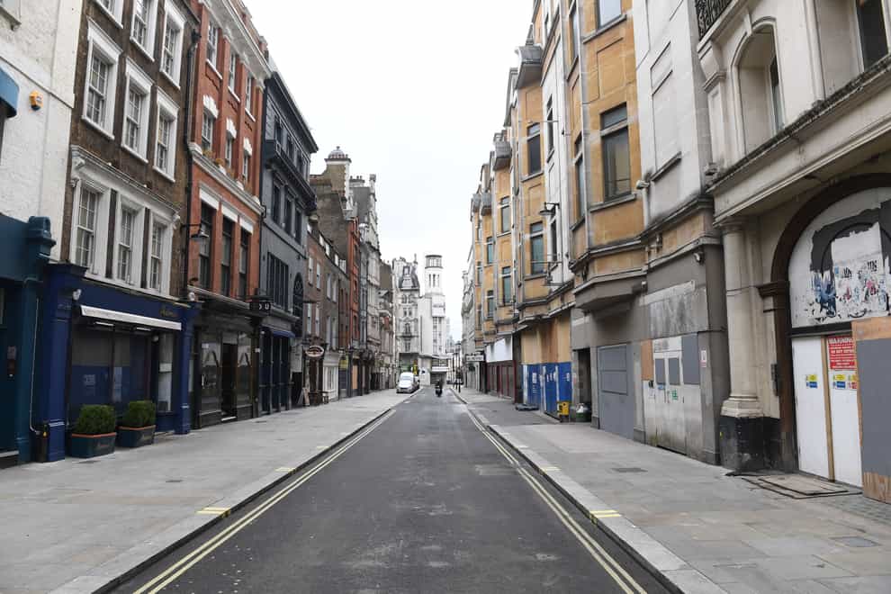 A near-empty Rupert Street in Soho, central London