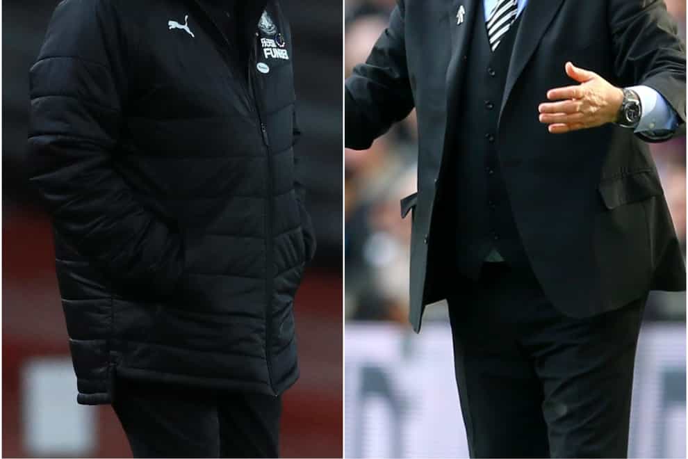 Newcastle head coach Steve Bruce (left) is aiming to match the achievements of predecessor Rafael Benitez