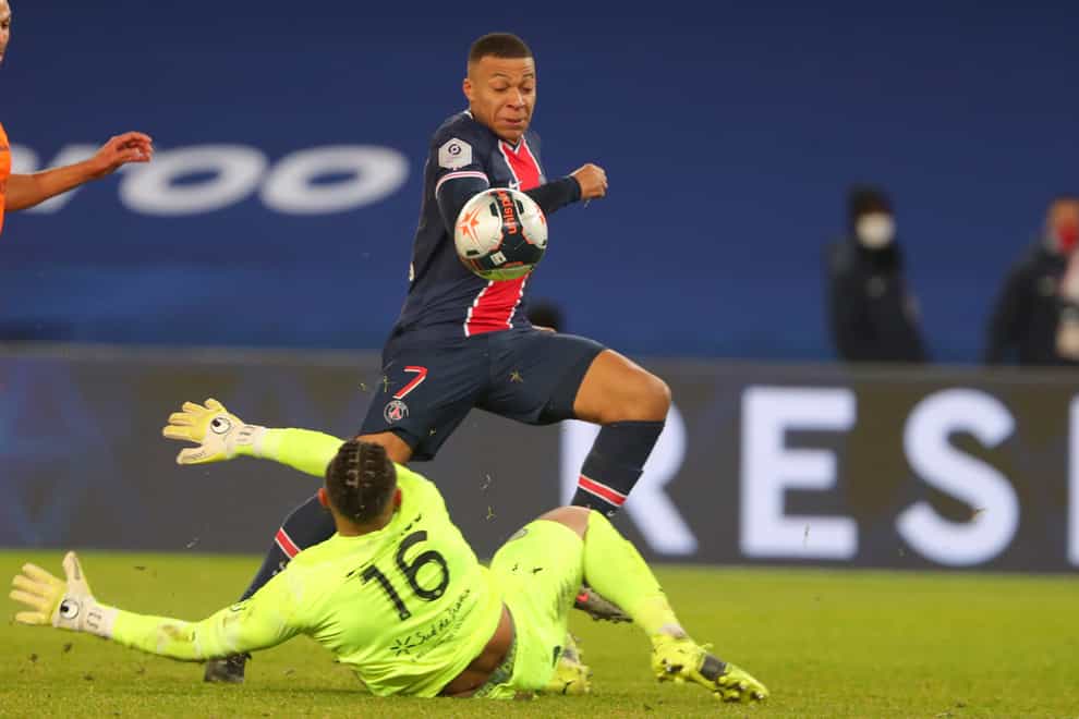 Kylian Mbappe scored a goal in either half against Montpellier (Thibault Camus/AP).