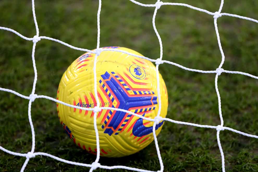 A general view of a football in a goal