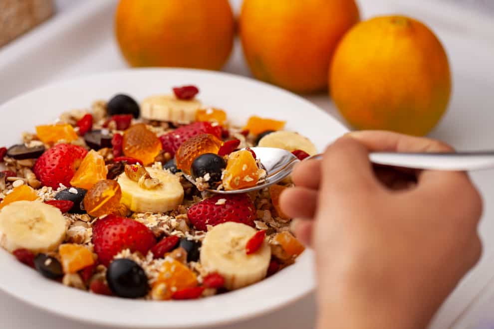 Bowl of wholegrain cereal with fruit