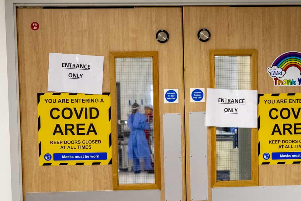 The entrance to one of five Covid-19 wards at Whiston Hospital