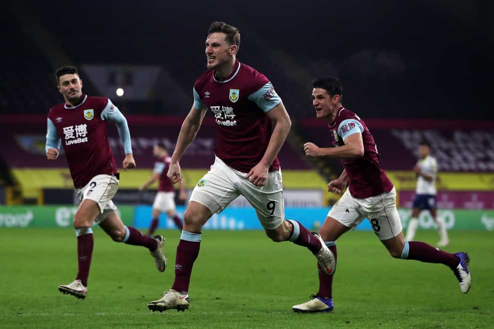 Burnley’s Chris Wood celebrates scoring the winning goal