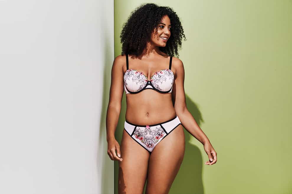 Marks and Spencer Pink Mix Floral Tattoo Embroidered Push Up Bra A-DD; Pink Mix Floral Tattoo Embroidered High Leg Knickers