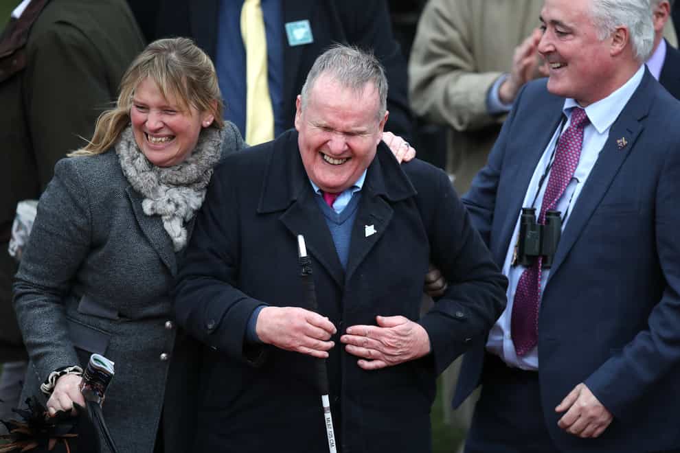 Trainer Emma Lavelle (left) and Andrew Gemmell, owner of Paisley Park celebrate winning the Sun Racing Stayers’ Hurdle during St Patrick’s Thursday of the 2019 Cheltenham Festival