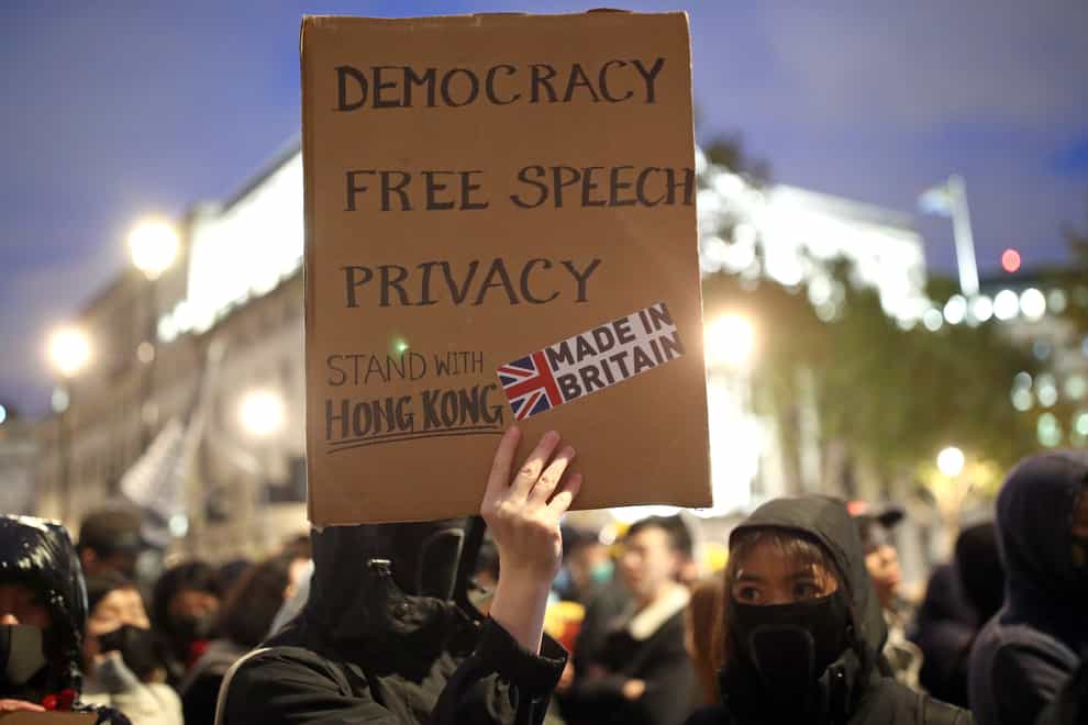 Hong Kong democracy protesters in London's Trafalgar Square