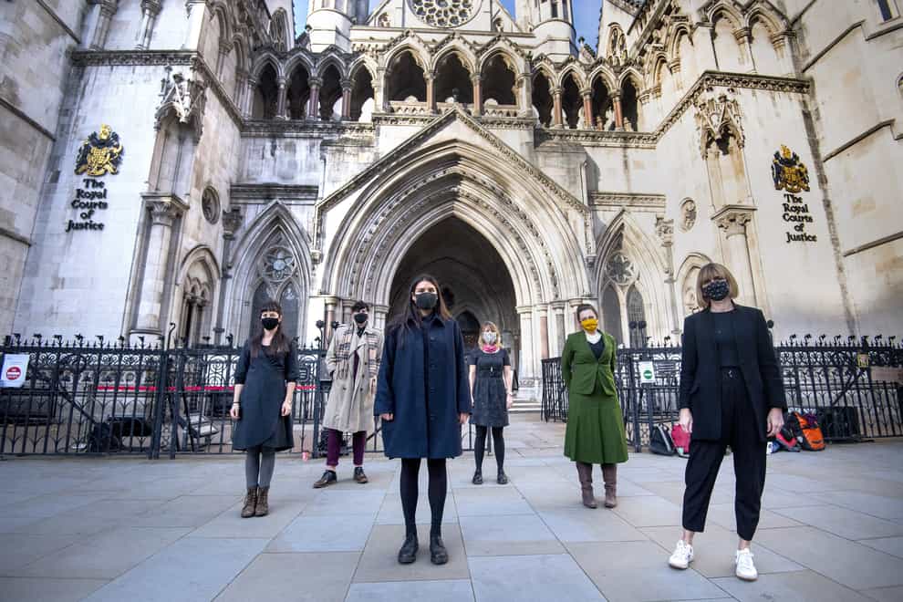 Six members of the 'Stansted 15' outside the Royal Courts of Justice in London