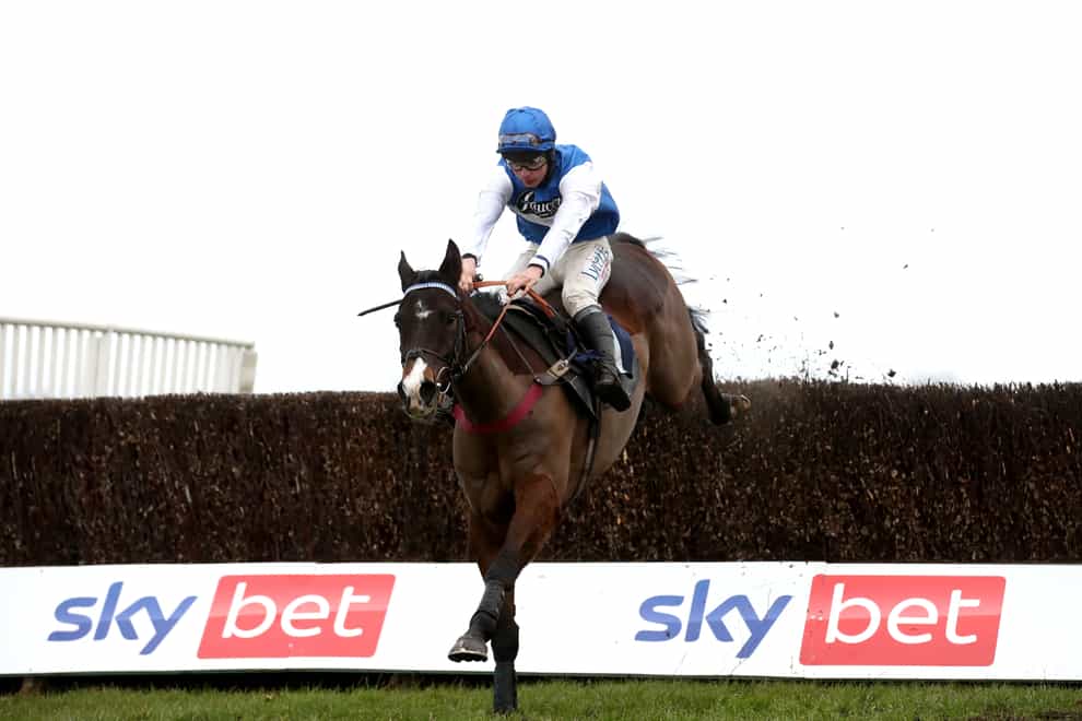 Ibleo ridden by Charlie Deutsch clears a fence on their way to winning the Sky Bet Best Odds Guaranteed Handicap Chase at Doncaster Racecourse