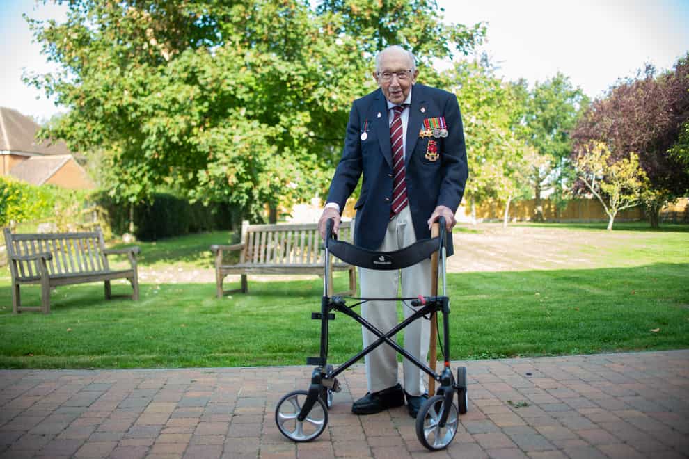 Captain Sir Tom Moore at his home in Marston Moretaine, Bedfordshire (Joe Giddens/PA)