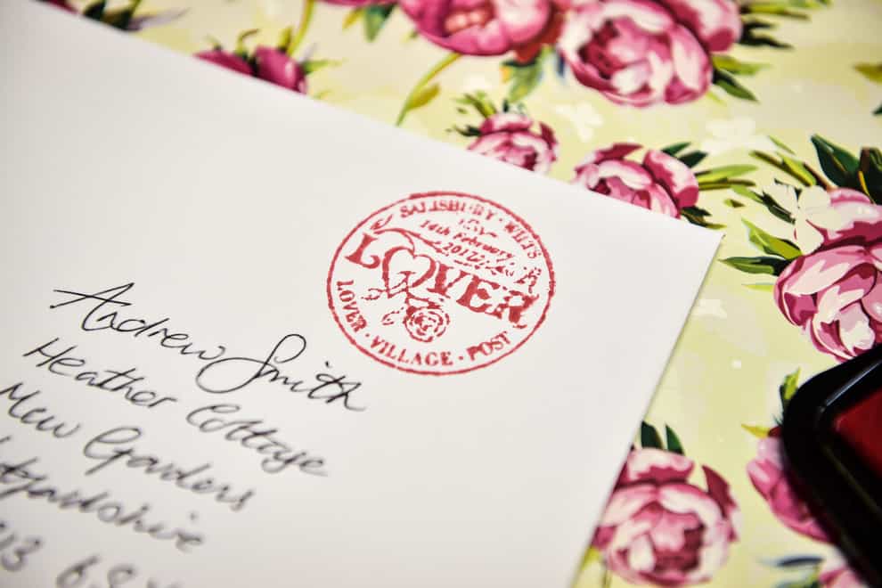 A rubber stamp on a mock up Valentines card