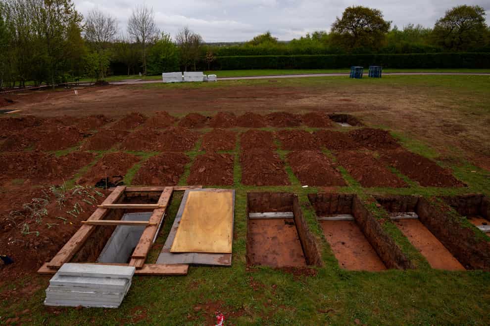 Rows of new graves being prepared at High Wood Cemetery in Nottingham
