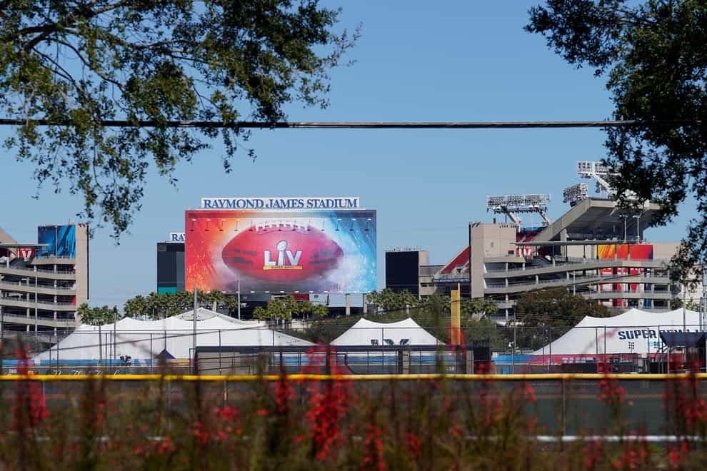 Raymond James Stadium will host Super Bowl LV, between the Tampa Bay Buccaneers and the Kansas City Chiefs on Sunday (Chris O’Meara/AP)