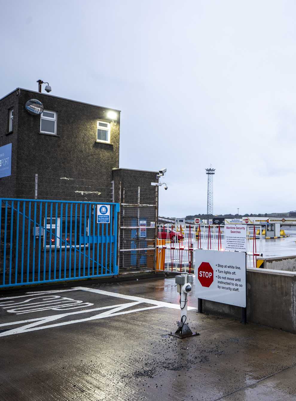 A security gate at Larne Port