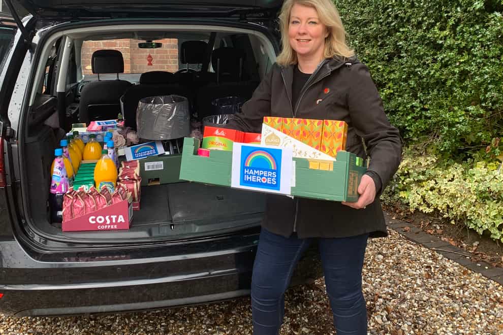 Victoria Hanson with her latest hampers for Hampers for Heroes