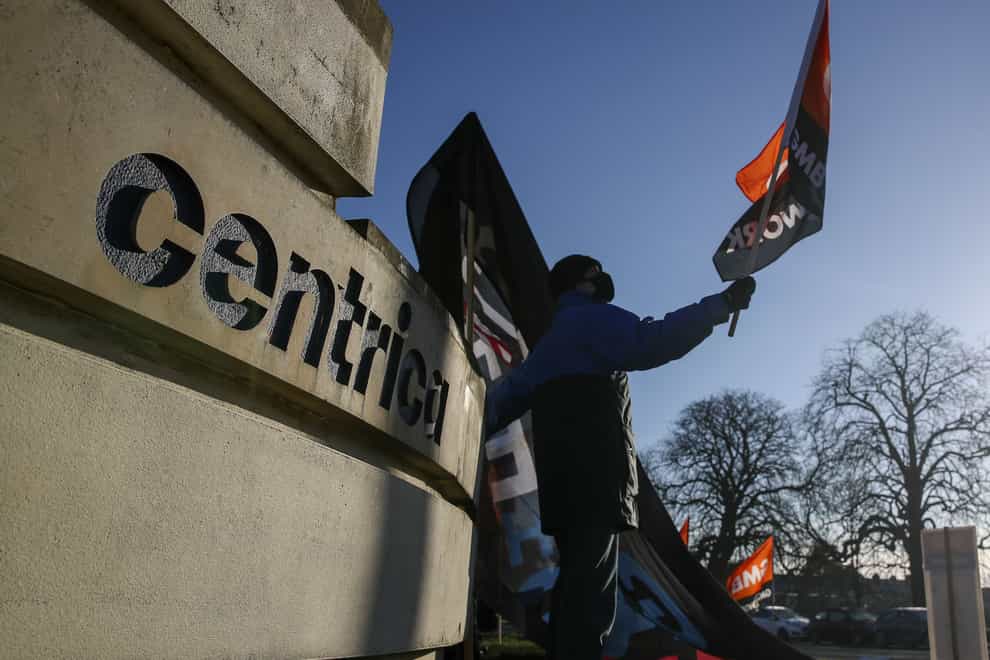 A British Gas worker protests outside Centrica's HQ
