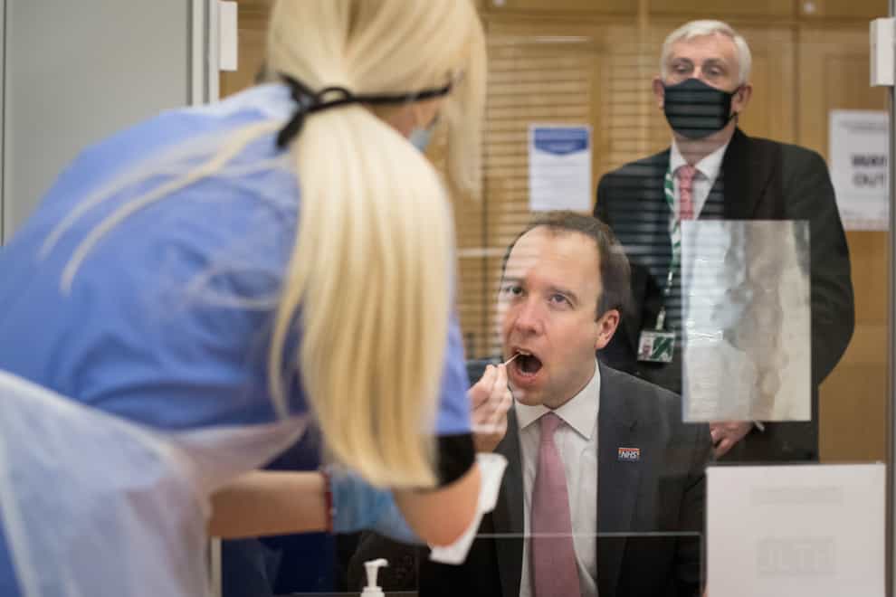 Health Secretary Matt Hancock takes a coronavirus test