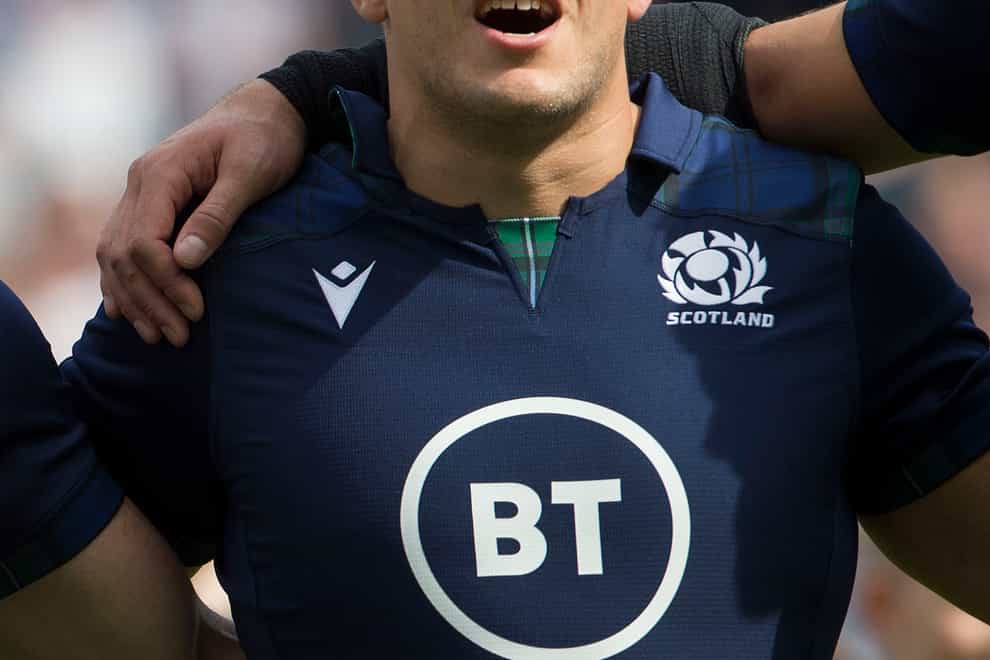 Scotland’s George Turner sings the national anthem at Murrayfield