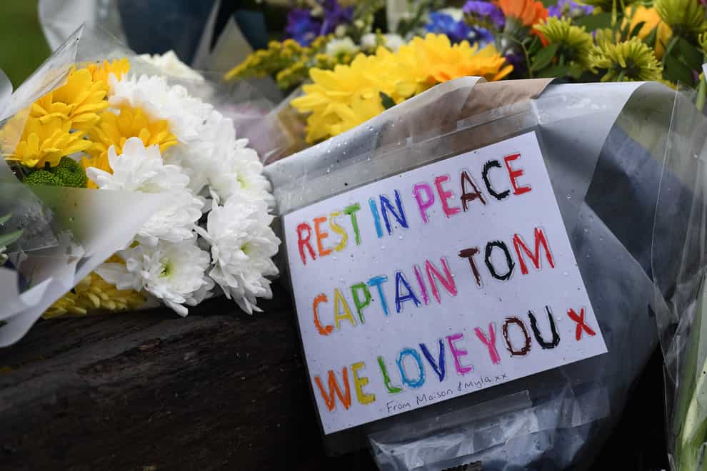 Flowers laid for Captain Sir Tom Moore