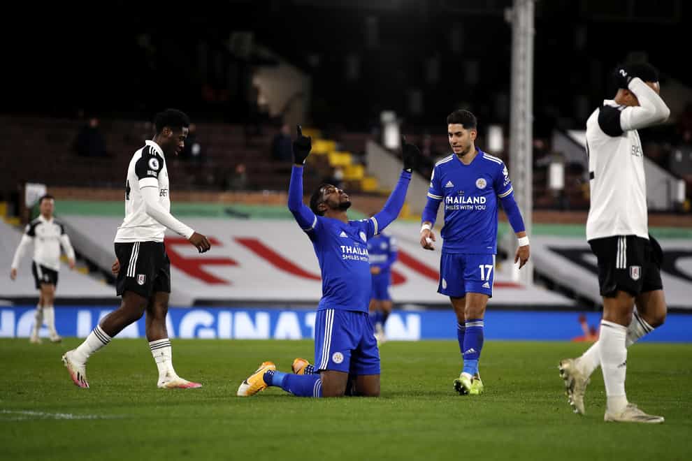 Leicester’s Kelechi Iheanacho celebrates his goal