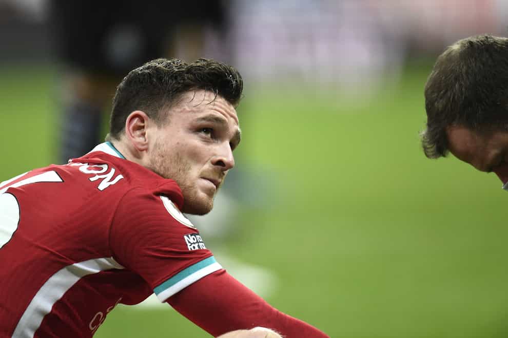 Liverpool defender Andy Robertson looks disappointed