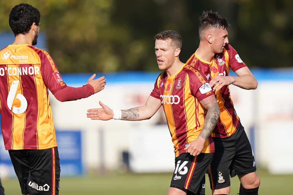 Billy Clarke came off during Bradford's win over Barrow with a hamstring issue (Tess Derry/PA).