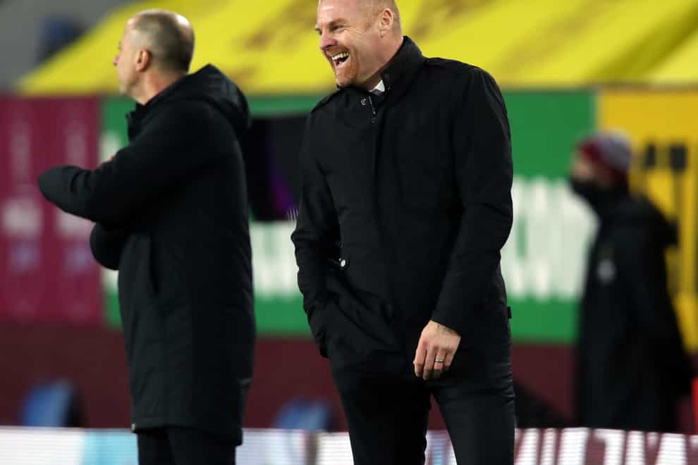 Sean Dyche laughs on the touchline during Burnley's win over Aston Villa