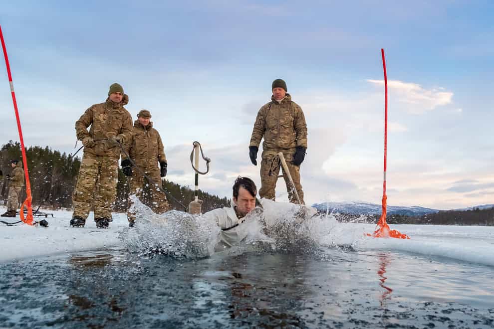Royal Marines are undergoing cold weather training including ice-breaking drills in Norway (PO Phot Si Ethell/Royal Navy/PA)